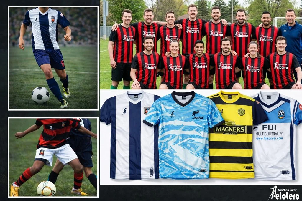 Pelotero Sports custom soccer jerseys and a team wearing red and black jerseys